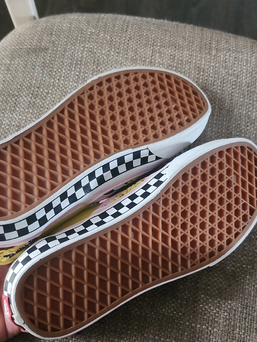 Vans Slip-On Sunflower Checkerboard Sneakers - Yellow, Black, Pink - Picture 7 of 10